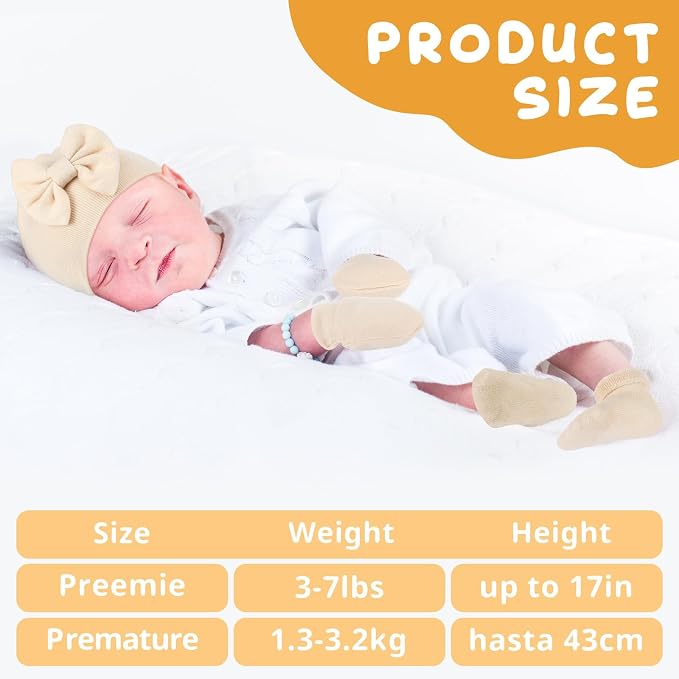 Toulite 4 Pack Preemie Baby Hats Mittens and Socks Set Premature Newborn Baby - Image 2