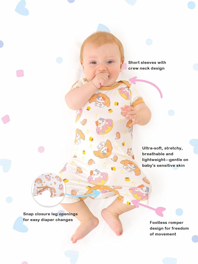 GUISBY Baby Rayon Romper Pajamas, 0-24M | Silky Soft Feel，Snap Closure，Footless - Image 2