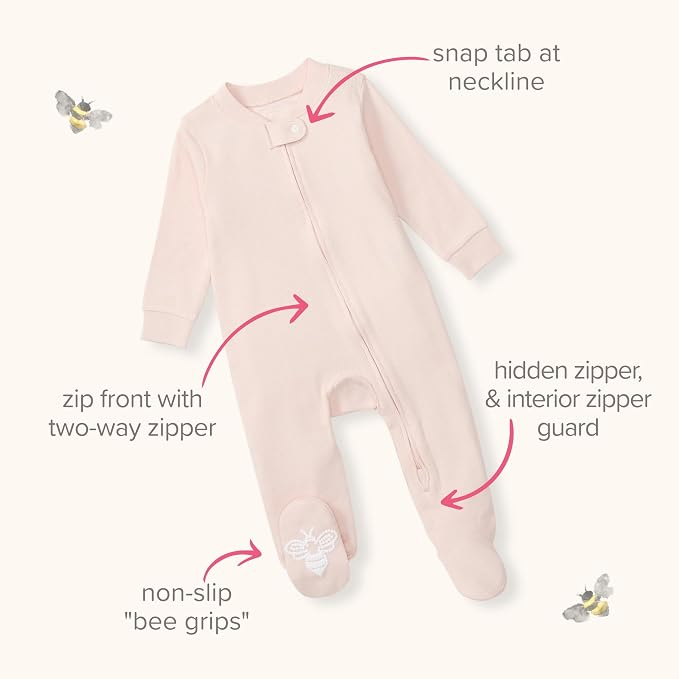 Burt's Bees Baby Girls' Organic Cotton, Sleep and Play Footed Pajamas | Easy - Image 6