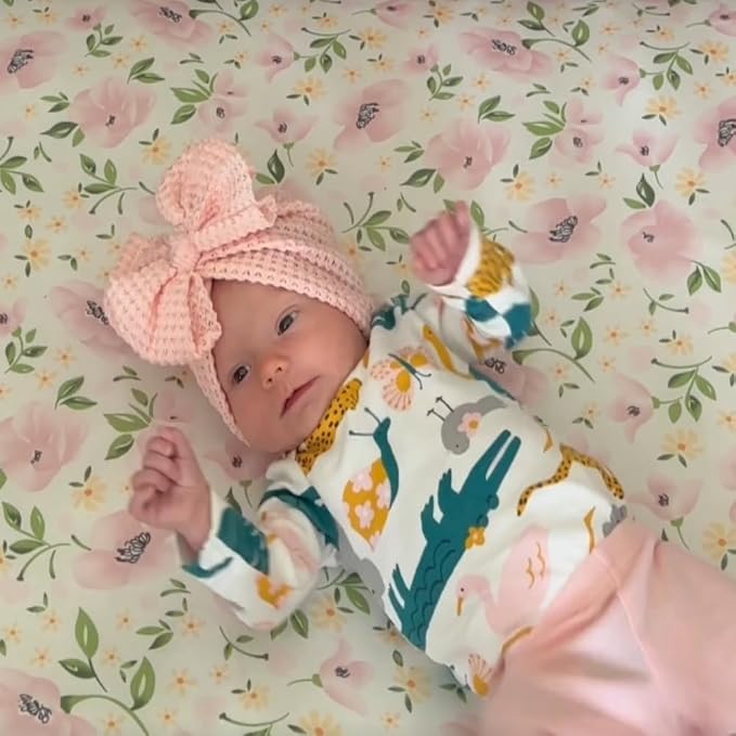 Baby Girls Hair Bow Turban Hat 6PCS Set, Top Bowknot Head Wrap Beanie India Caps - Image 6