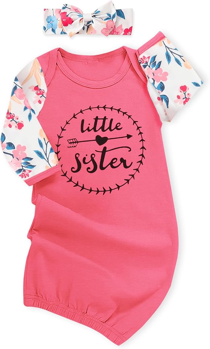 AMAWMW Newborn Baby Girl Little Sister Sleeper Gown Stripe Long Sleeve by AMAWMW