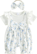 YINGISFITM Newborn Baby Girl Summer Clothes Short Sleeve Bubble Romper Bow by YINGISFITM