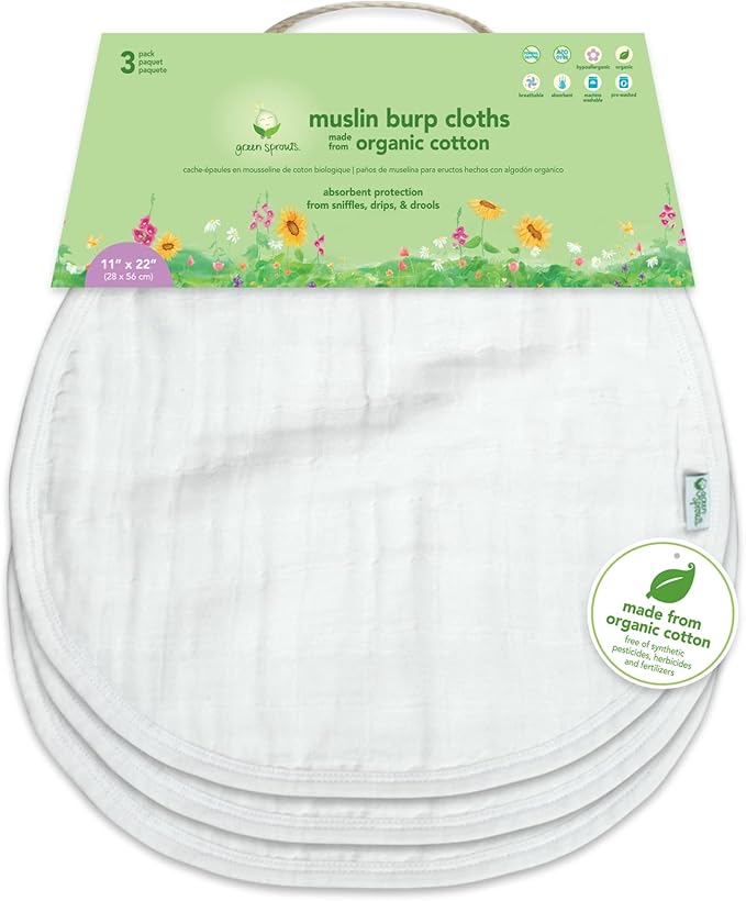 green sprouts Muslin Burp Cloths made from Organic Cotton | 4 absorbent layers - Image 2