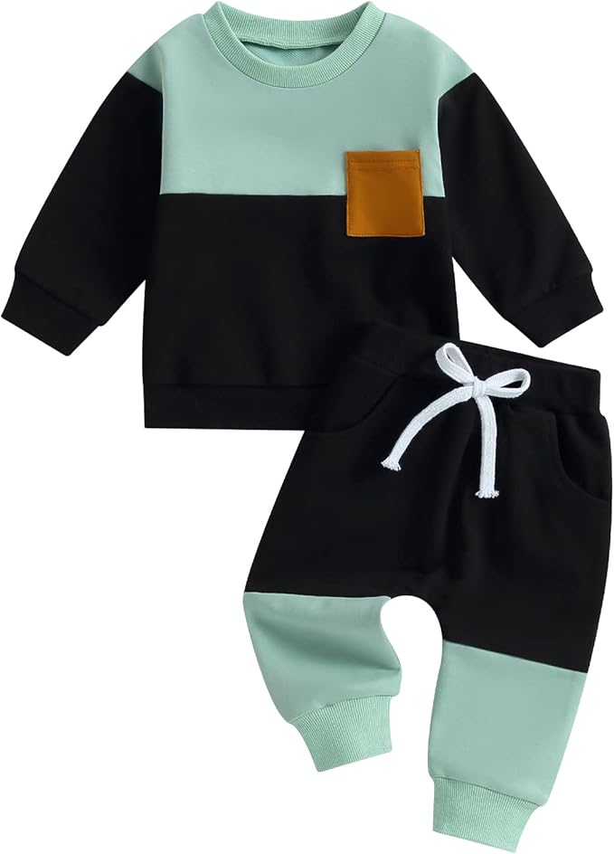 Toddler Baby Boy Fall Clothes Waffle Contrast Color Sweatshirt Pants Sets Infant Winter Outfits 6 12 18 24 Months