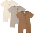 Bafeicao Baby Boy Girl 3 Pack Short Sleeve Rompers | 2 Way Zipper, Ribbed Cotton by Bafeicao