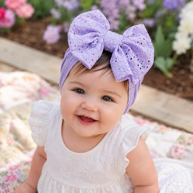 Baby Girls Hair Bow Turban Hat 6PCS Set, Top Bowknot Head Wrap Beanie India Caps - Image 5