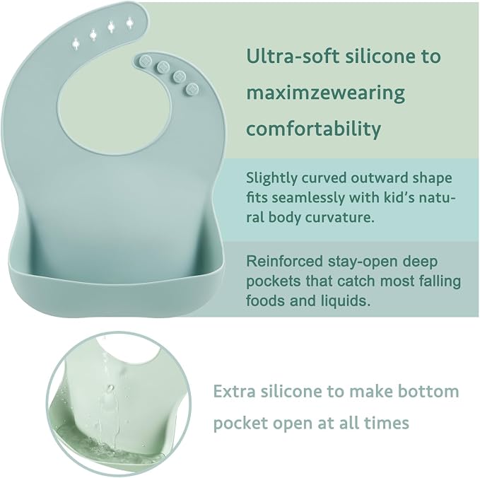 PandaEar Set of 3 Silicone Baby Bibs, Waterproof Soft Adjustable Bibs - Image 3