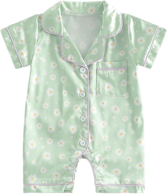 Kuriozud Baby Girl Boy Romper Pajamas Onesie Short Sleeve Button Down Pjs by Kuriozud