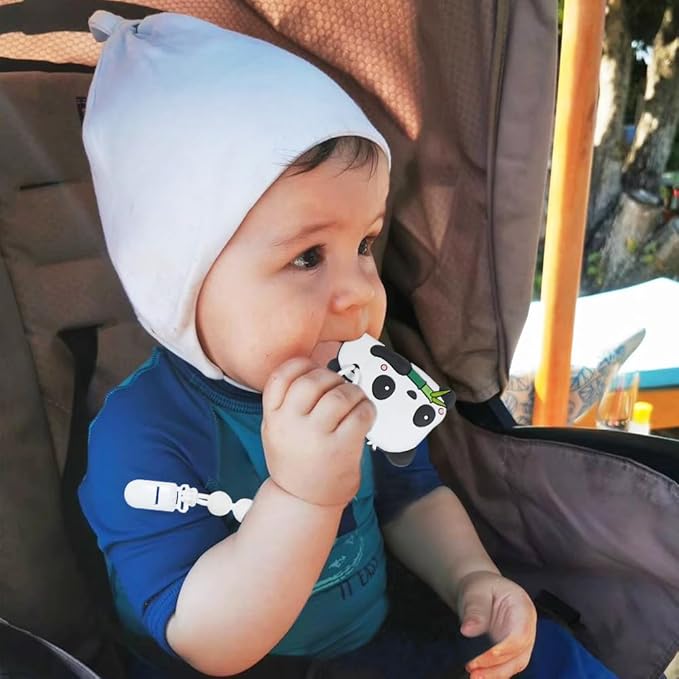 Baby Teething Toys,Food Grade Silicone Teether with One-Piece Pacifier Clip Holder,Shower Gift,Highly Effective Pain Relief for 3 Months+ Boy and Girl,BPA Free,Freezer Safe. (Panda)
