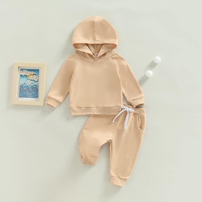 Thorn Tree Infant Baby Boys Pants Set Hooded Solid Sweatshirt Top Pocket - Image 2