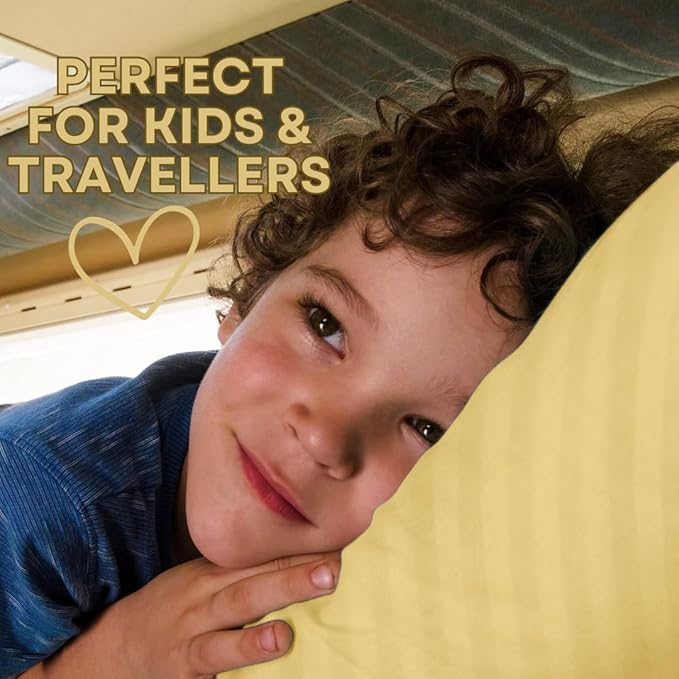 kinder Fluff Kids Pillows (2Pack) 13x18in - Small Pillow for Kids Age 2+, 100% Cotton Sateen Stripes Shell 300T, Down Alternative Fill, Machine Washable - Children & Travel Cushion - Yellow - S