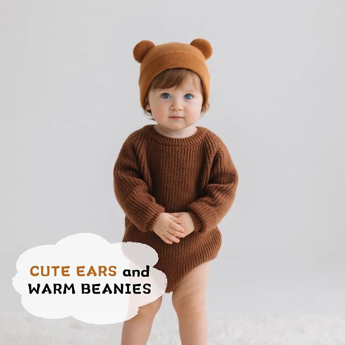 Baby Winter Beanie Hat, Kids Cute Bear Ears Soft Knit Beanie - Image 2