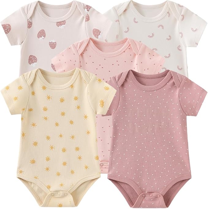 Kiddiezoom Newborn Baby Unisex Cotton One-Piece Bodysuits Baby Gift 5-Pack Baby by Kiddiezoom