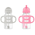 Dr. Brown's Milestones Wide-Neck Sippy Straw Bottle with 100% Silicone Handles and Weighted Straw, 9 oz/270 mL, Gray & Pink, 6m+, 2 Count (Pack of 6)