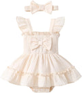 Baby Girl Smocked Romper Dress Ruffle Bow Summer Outfit by Megeoly