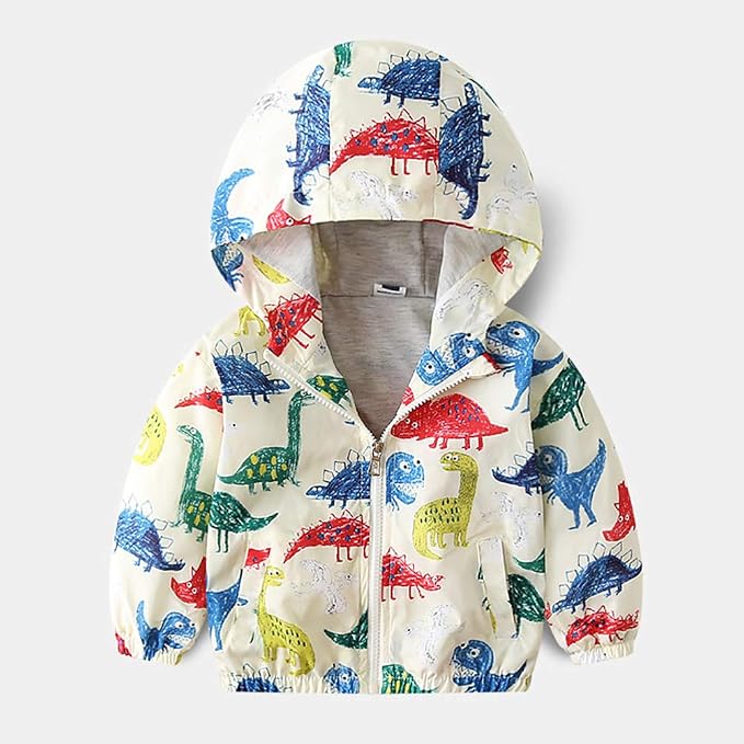 FYMNSI Toddler Baby Boys Girls Hooded Jacket Windbreaker Lightweight Dinosaur - Image 2