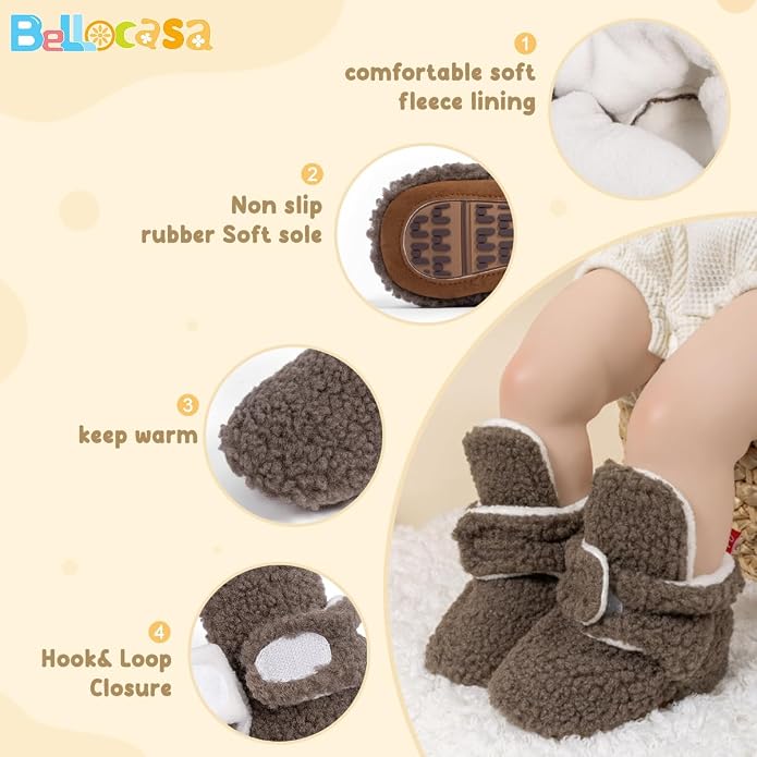 Infant Baby Boys Girls Cozy Fleece Booties Stay on Slippers Non Slip Soft - Image 5