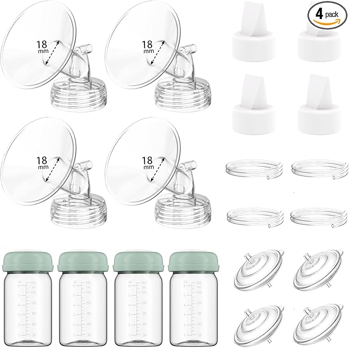 4 Full Pump Parts Kits for Spectra S1/S2/9 Plus/Synergy Gold, Replacement Kit for Spectra Pump Parts 4PC,Include 18mm Flange, Duckbill Valve, Tube, Bottle, Backflow Protector, Not Original Accessories