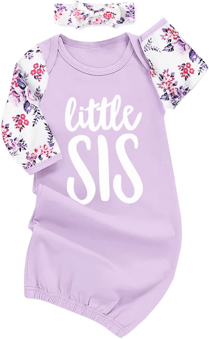 AMAWMW Newborn Baby Girl Little Sister Sleeper Gown Stripe Long Sleeve by AMAWMW