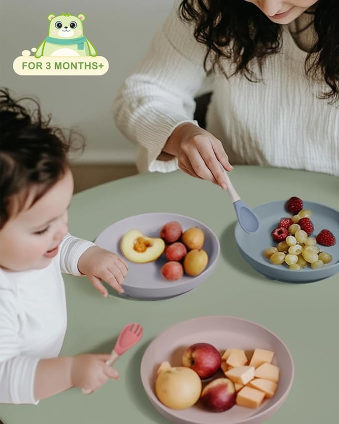 Classic Silicone Suction Plates for Toddler Baby Kids (3 Pcak), BPA Free Baby Plates with Suction that Stick & Stay, Deeper Toddler Dishes Microwave & Dishwasher Safe