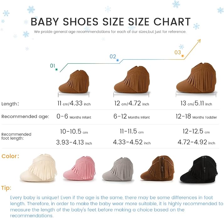 Meckior Baby Girls Cowboy Tassel Boots Side Zipper Moccasins Soft Bottom - Image 7