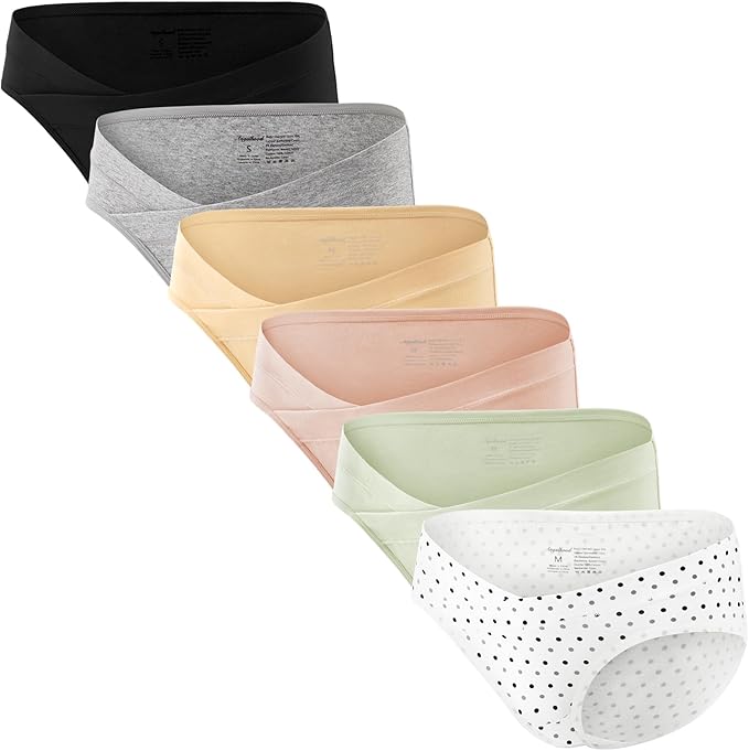 Angelhood 6 Pack Womens Cotton Maternity Underwear,Healthy Maternity Pregnancy Panties Postpartum Mother Under Bump Underwear
