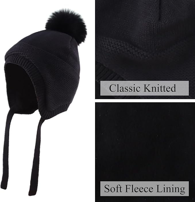 JANGANNSA Basic Winter Baby Boys Beanie Pompom Knitted Girls Hat Kids Earflap Beanies Warm Infant Toddler Hats