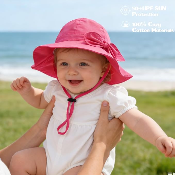 Baby Girl Sun Hat with UPF 50+ Outdoor Adjustable Beach Hat with Wide Brim - Image 4