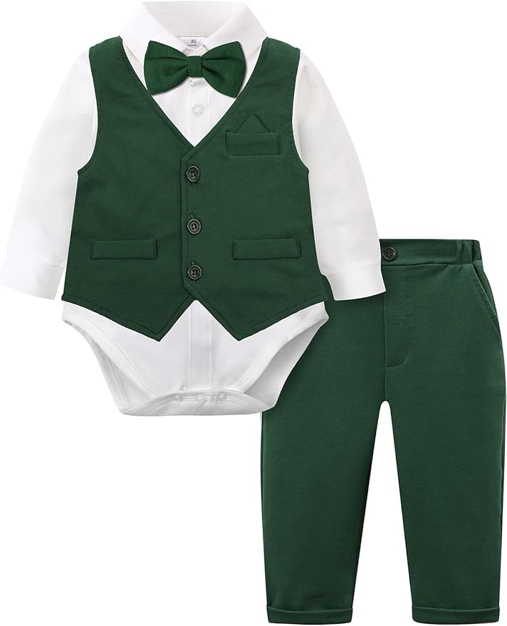 A&J DESIGN Baby Boy Suits Clothes Infant Toddler Formal Gentleman Outfits, Dress Shirt + Vest + Bow Tie + Pants Wedding Set