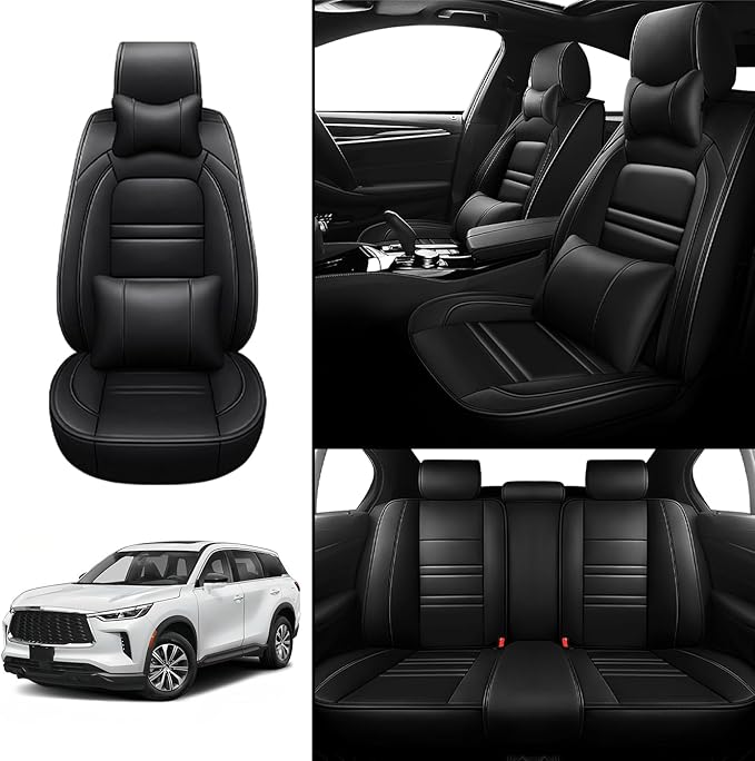 Car Seat Covers for Infiniti qx60 2014-2025 | 5-Seats Seat Covers, Waterproof Seat Protectors, Automotive Seat Covers (Full Set with Pillow,Black)