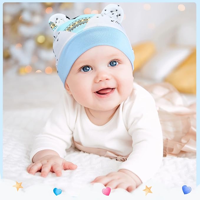 Geyoga 9 Pieces Newborn Baby Hat Bear Ears Infant Caps Baby Boy Girl Toddler - Image 7