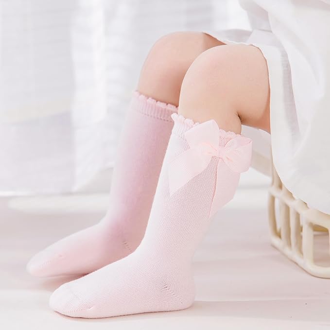 Baby Knee High Socks Infant Toddler Bow Ruffled Cotton Long Socks Stockings - Image 3