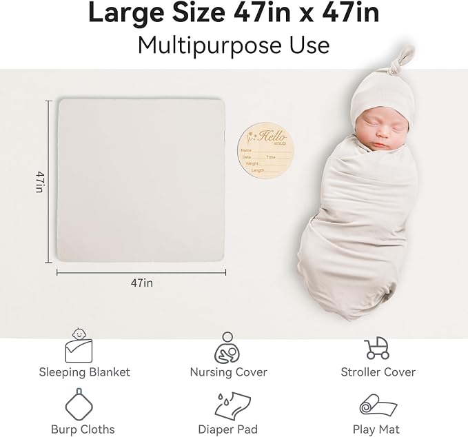 BubblePanda Rayon Made from Bamboo Newborn Swaddle Blankets 47"x47" 2-Packs | - Image 2