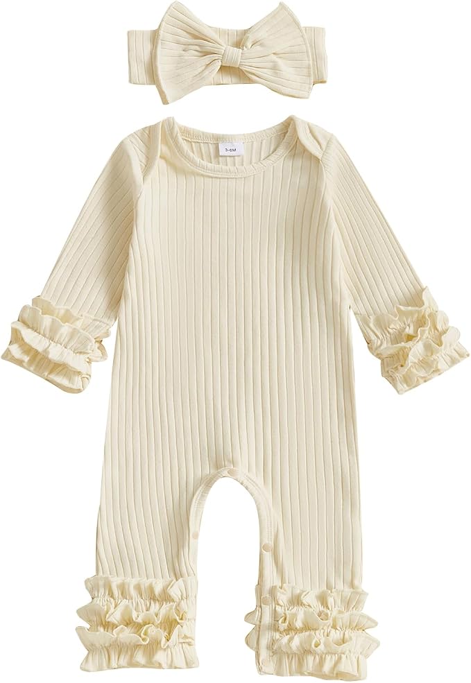 Newborn Baby Girl Clothes Jumpsuit Ruffle Romper Bodysuit Pants Headband by Ursobutegl