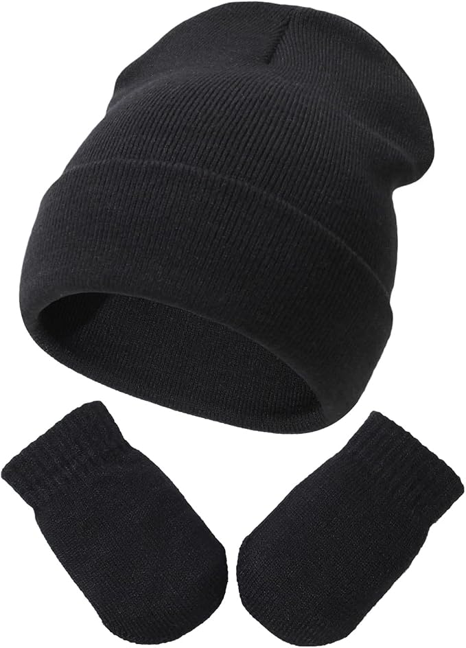 Baby Beanie Hat Gloves Set, Kids Winter Warm Knit Hat - Image 4