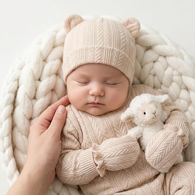 BQUBO Newborn Baby Hats Bear Ears and Mittens Sets Preemie Caps Baby Boy Girl - Image 2