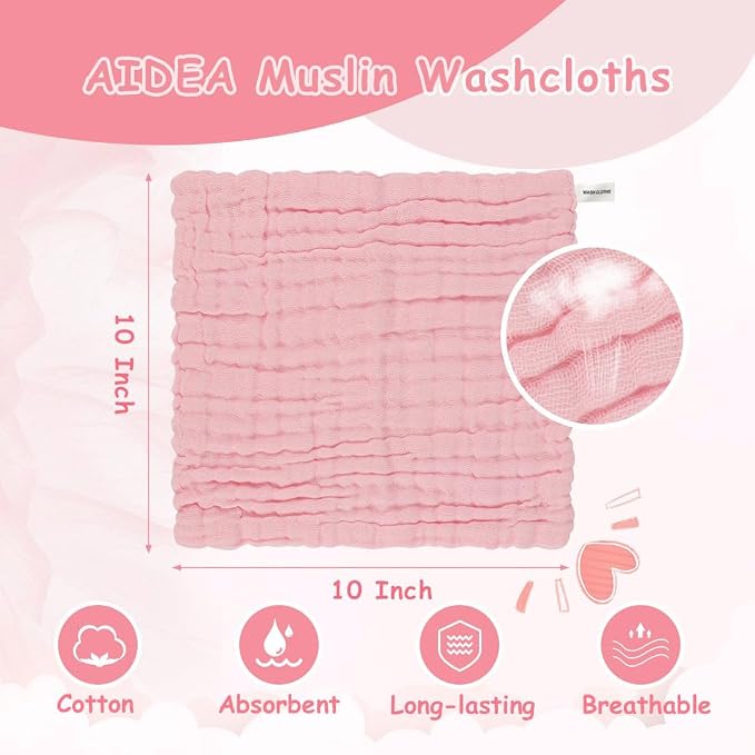 AIDEA Baby Washcloths and Burp Cloths, Absorbent Cotton Muslin Baby Towels - Image 2