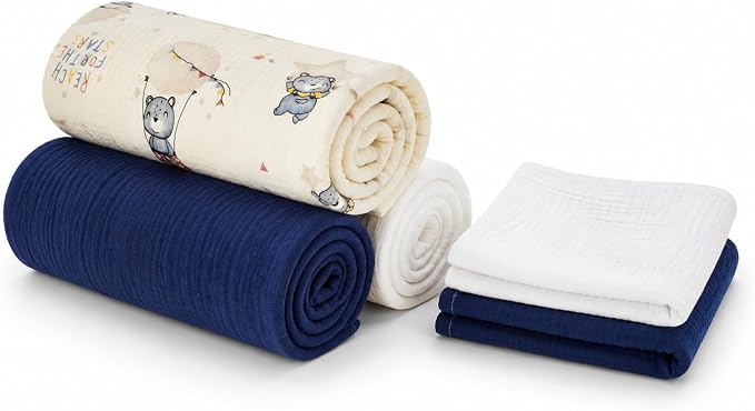 RILIHO 5 Pack Muslin Swaddle Blankets & Baby Burp Cloths, Soft & Breathable by RILIHO