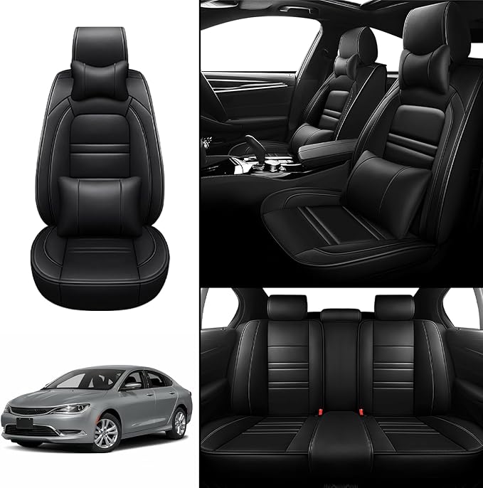 Car Seat Covers for Chrysler Car 200 2011-2017 | 5-Seats Seat Covers, Waterproof Seat Protectors, Automotive Seat Covers (Full Set with Pillow,Black)