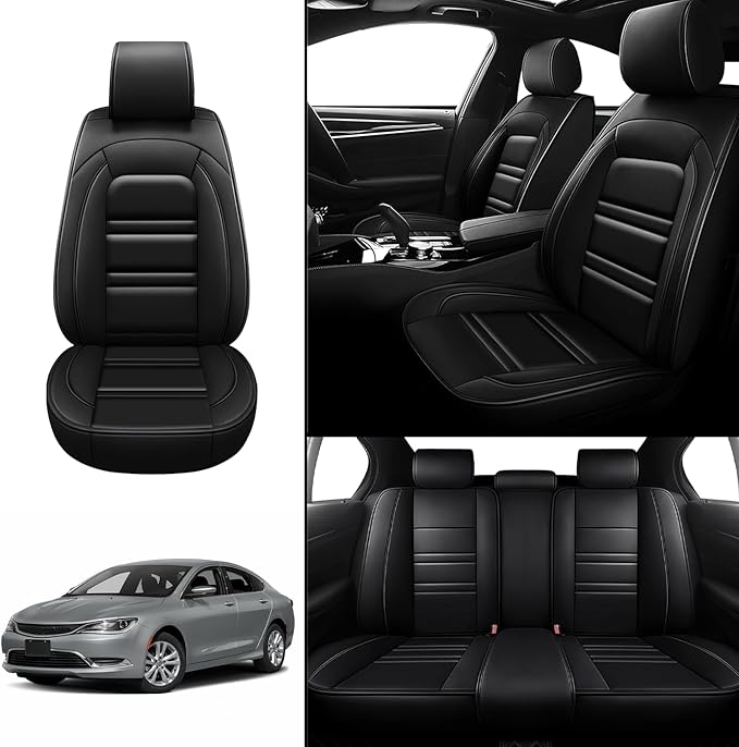 Seat Covers for Chrysler Car 200 2011-2017 | 5-Seats Leather Seat Covers, Easy to Install Automotive Seat Covers Full Set (Full Set, Black)