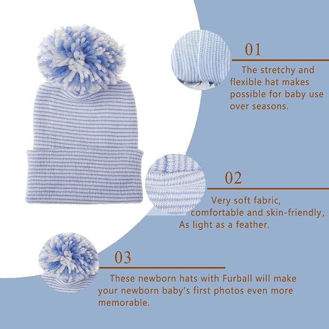 Newborn Baby Hat Infant Caps Baby Boy Girl Toddler Hospital Hats Bow Double - Image 4
