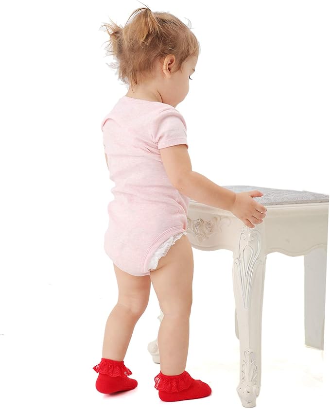 EPEIUS Baby Girl Ruffle Socks, Eyelet Frilly Lace Socks - Image 3