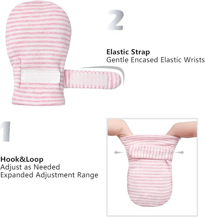 Newborn Baby No Scratch Mittens Stay On, 100% Cotton Breathable, Adjustable - Image 5