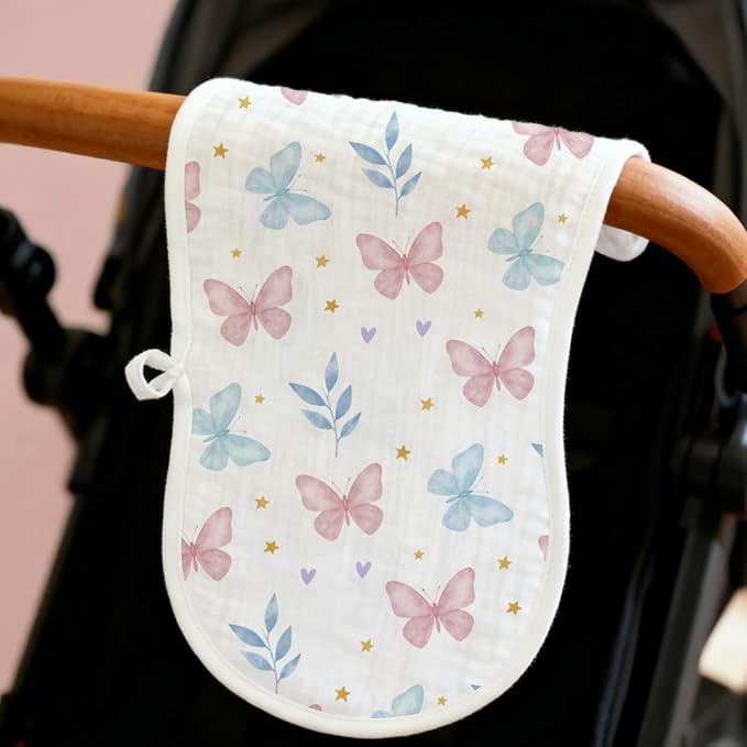 6 Pack （3×2） Butterfly Baby Burp Cloths, 20x10 Contoured Burp Rags - Image 2