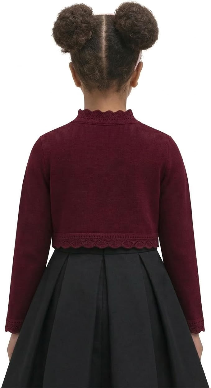 Lilax Little Girls' Knit Long Sleeve Button Closure Bolero Cardigan Shrug - Image 5