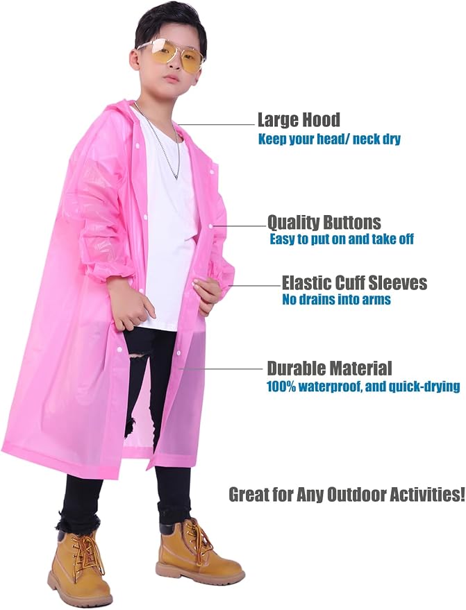 Kids Rain Jacket, 2 Pack Rain Ponchos - Image 4