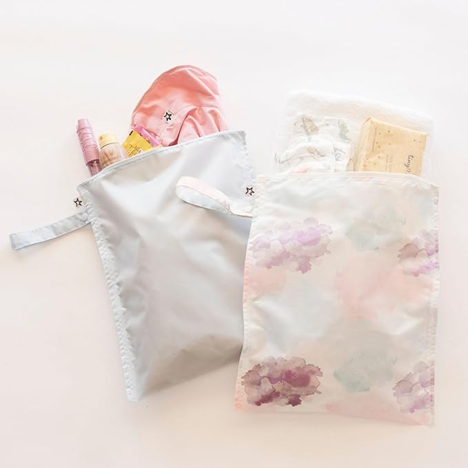Tiny Twinkle Wet Dry Bag – 2 Pack Reusable Waterproof & Mess Proof Wet Bags for Swimsuits & Travel, Baby Towels & Beach Essentials,a Diaper Bag Must-Have(Cotton Candy)