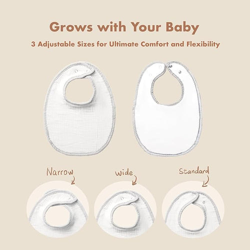8-Pack Cotton Baby Drool Bibs - Quick-Dry Absorbent Bandana Bibs, Adjustable Snaps for Newborn to 24M