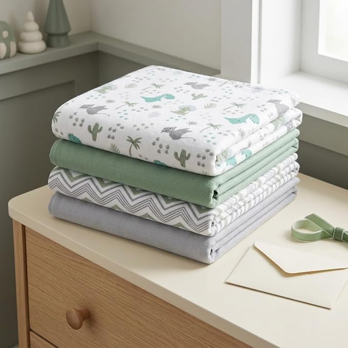 EVERYDAY KIDS 4 Pack Soft Flannel Receiving Blanket Set - Image 9