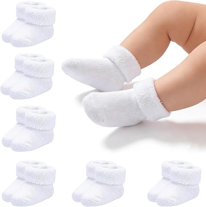 Newborn Socks 0-3 Months Preemie Infant Cotton Terry Ankle Socks 6 Pairs by Miniangel